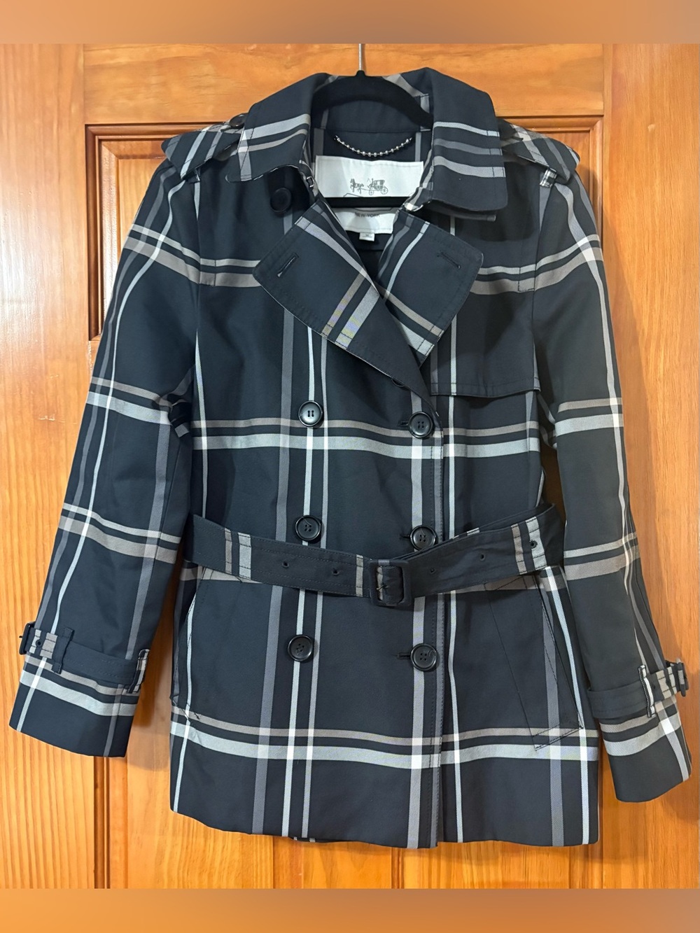 Coach trench coat tattersall plaid wind rain jacket, Medium